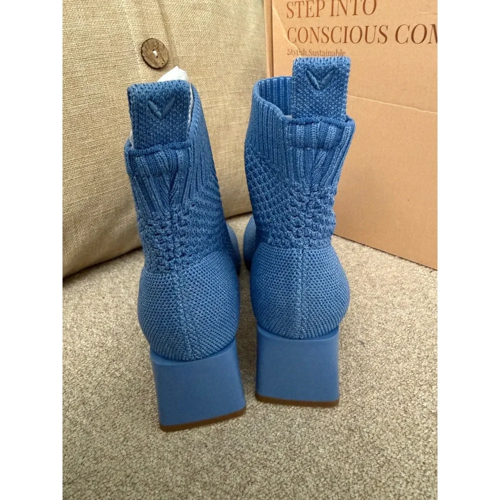VIVAIA Square Toe Heeled Ankle Boots with Perforated Design Blue EU/35 US/5 - Picture 9 of 14
